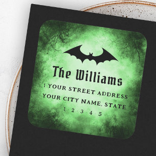 Bat Halloween black green grunge return address Square Sticker