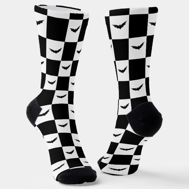 Bat Halloween Checker Pattern Socks (Angled)