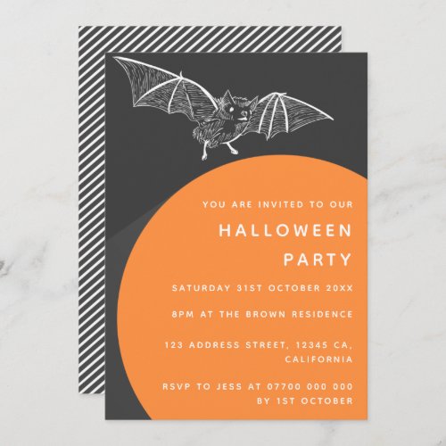 Bat Halloween Party  Modern Black Orange Stylish Invitation