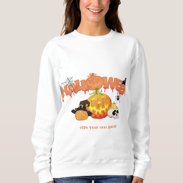 Bat Halloween Party Skull Monogram Design Modern Sweatshirt (Front)