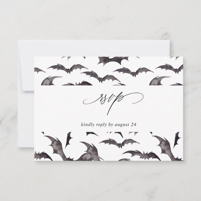 Bat Halloween Party w Meal RSVP White Card (Front)