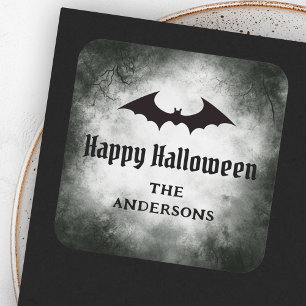 Bat Happy Halloween black grunge Square Sticker