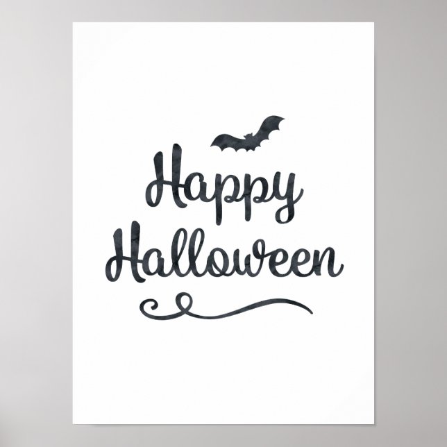 Bat Happy Halloween Party Cute Typography Art Poster (Front)