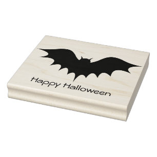 Bat - Happy Halloween - Rubber Stamp