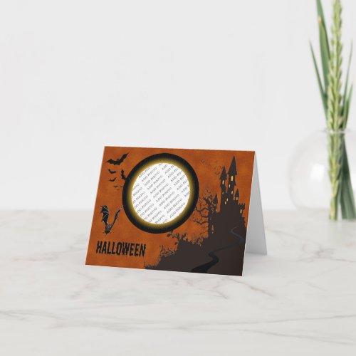 Bat Haunted House Photo Frame and Orange Sky Card