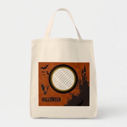 Bat Haunted House Photo Frame and Orange Sky Tote Bag