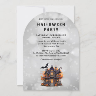 Bat Haunted House Pumpkins Halloween Party Invitation