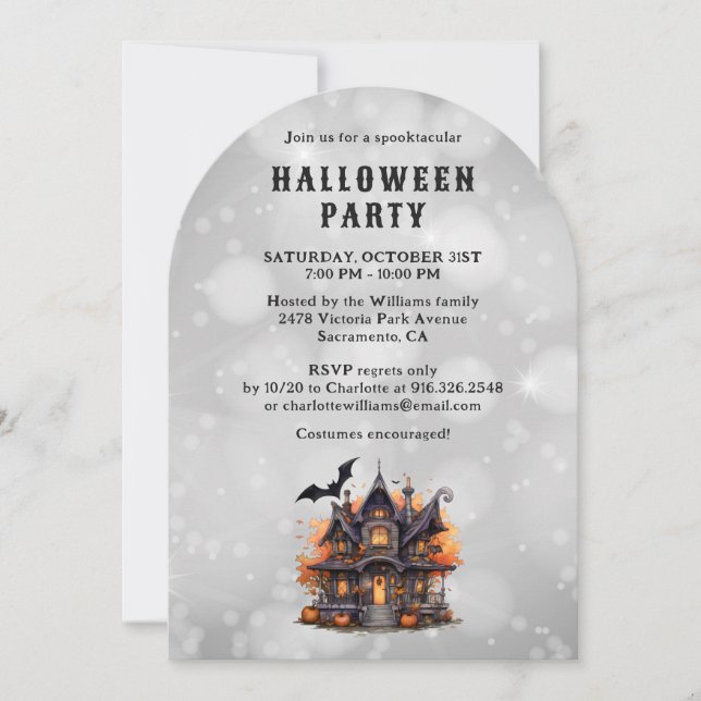 Bat Haunted House Pumpkins Halloween Party Invitation (Front)