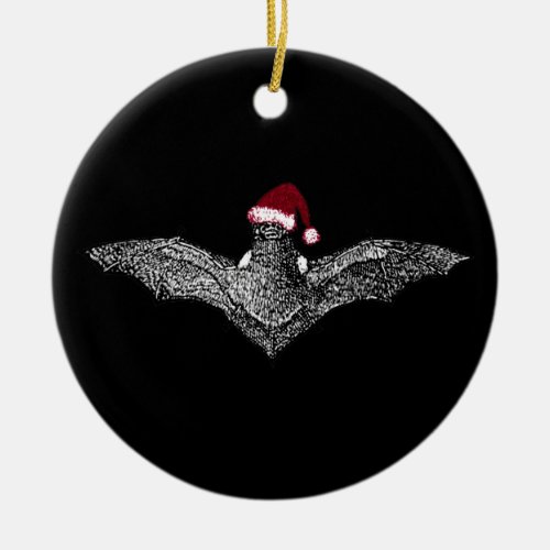 Bat In A Santa Hat Ceramic Ornament