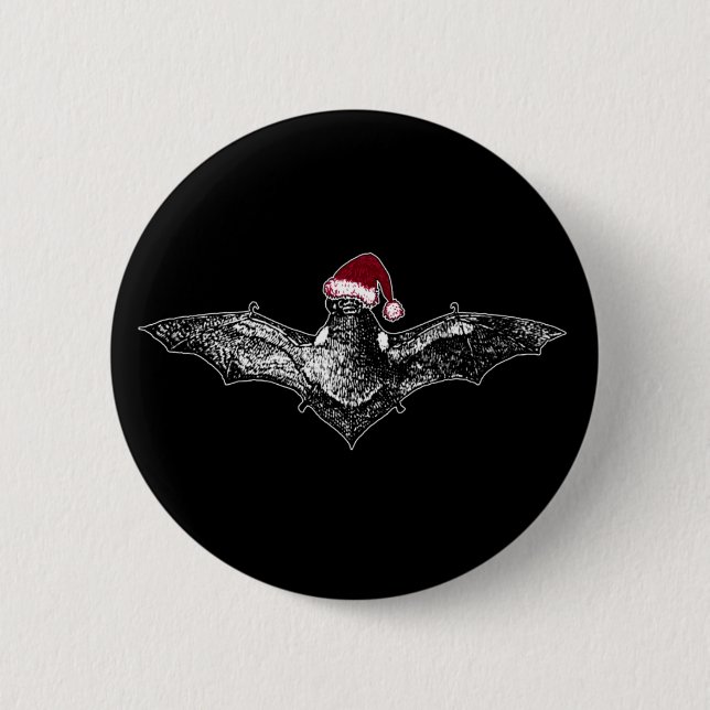 Bat in a Santa Hat Pinback Button (Front)