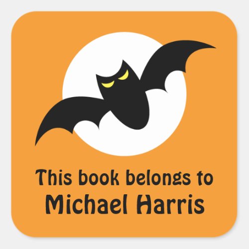 Bat in front of full moon orange bookplate book