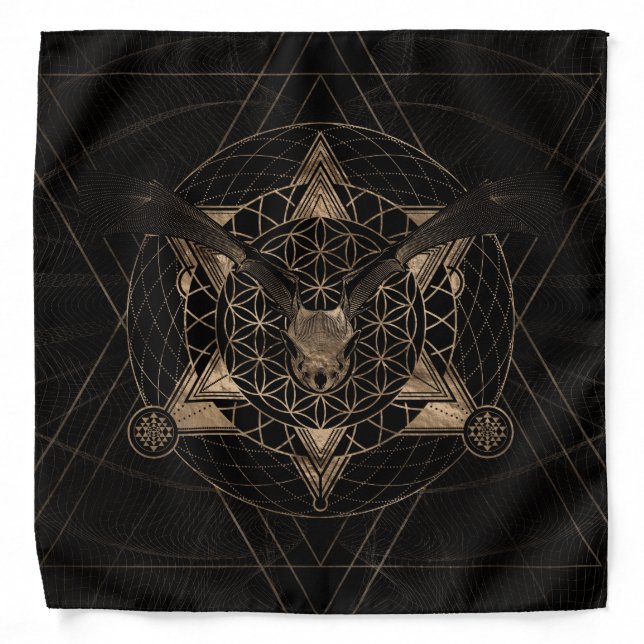 Bat in Sacred Geometry - Black and Gold Bandana (Front)