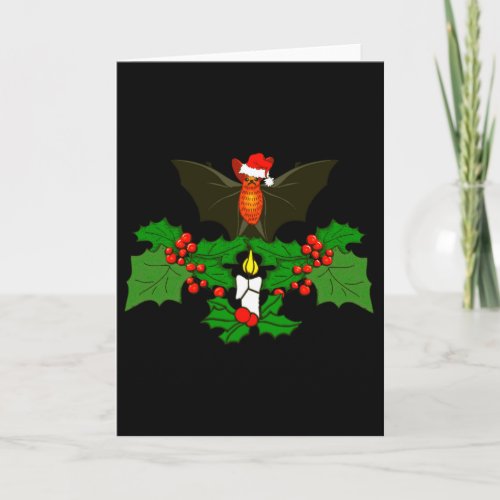 Bat In The Holly Holiday Card