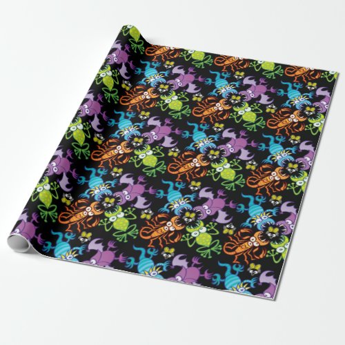 Bat lizard scorpion and frog hunting a poor fly wrapping paper