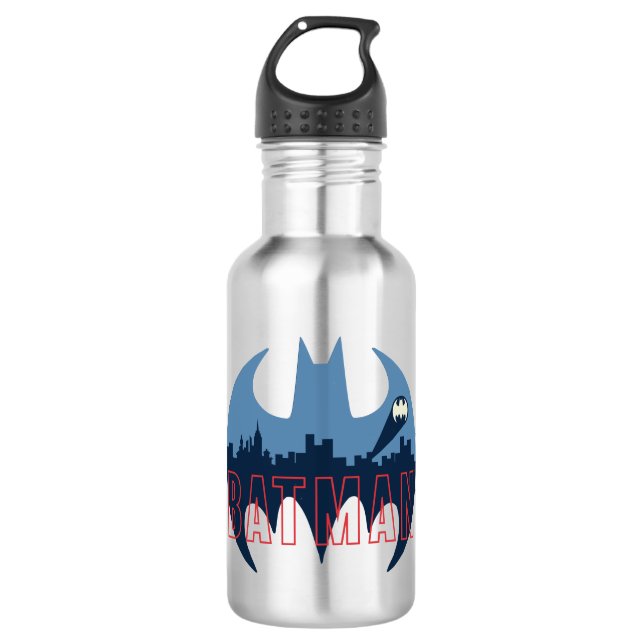 Bat Logo With Gotham & Bat Signal Stainless Steel Water Bottle (Front)