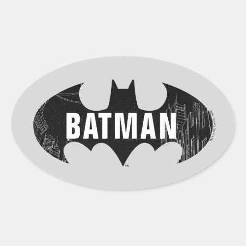 Bat Logo With Gotham Etching Oval Sticker