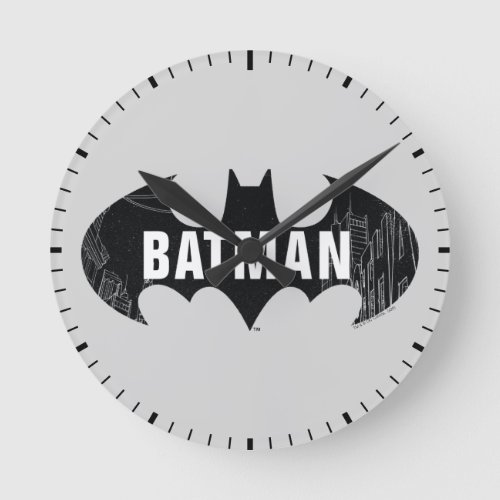Bat Logo With Gotham Etching Round Clock
