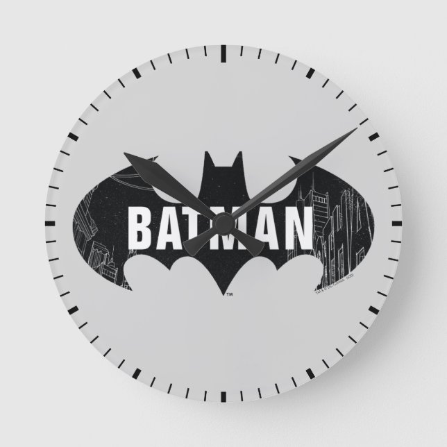 Bat Logo With Gotham Etching Round Clock (Front)