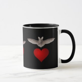 Bat love Grey Bat with Red Heart on Black Mug