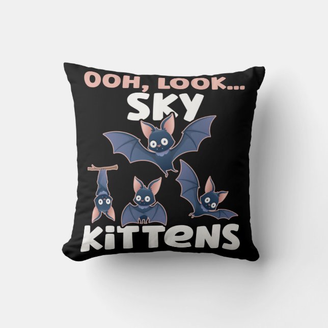 Bat Lover Sky Kittens Fan Throw Pillow (Front)