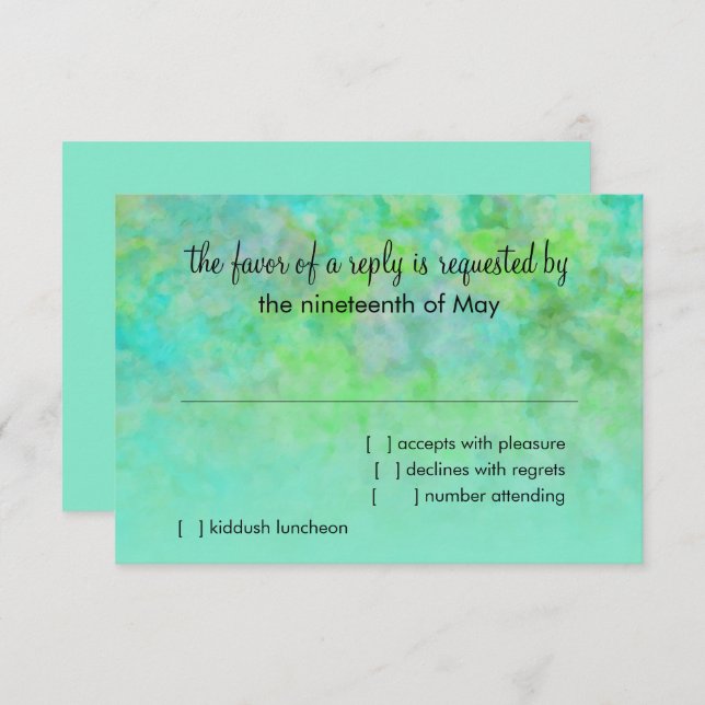Bat Mitzvah Abstract Design in Aqua RSVP Card (Front/Back)