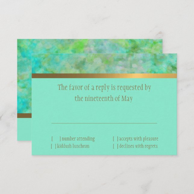 Bat Mitzvah Abstract Design in Aqua RSVP Card (Front/Back)