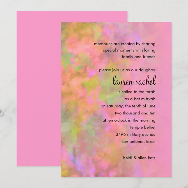 Bat Mitzvah Abstract Design in Pink Invitation (Front/Back)