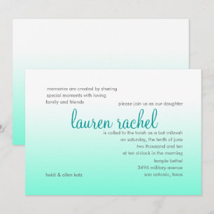 Bat Mitzvah Any Color and Aqua Ombre Gradient Invitation