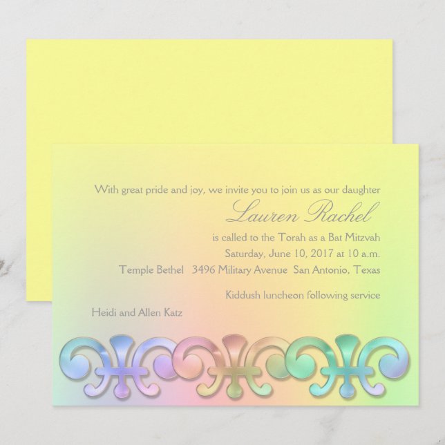 Bat Mitzvah Any Color Background Invitation (Front/Back)