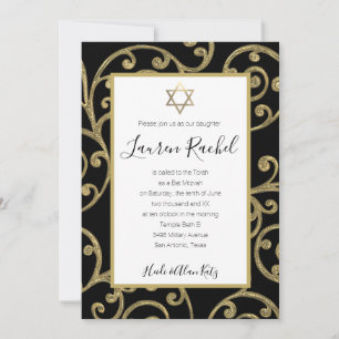 Bat Mitzvah Any Color Gold Scroll Design Invitation