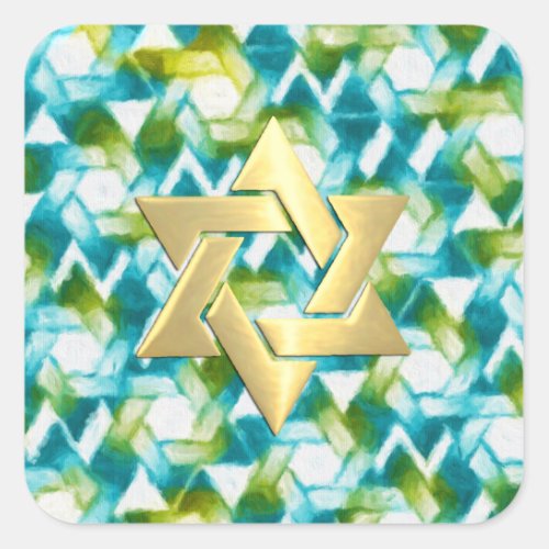 Bat Mitzvah Aqua Turquoise Green Star Damask Square Sticker