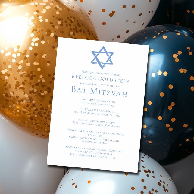 Bat Mitzvah Artistic Blue Star of David Party Magnetic Invitation (Creator Uploaded)