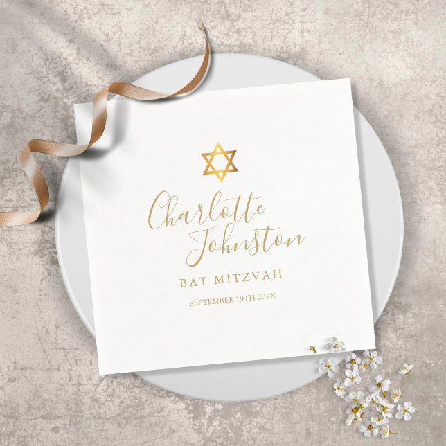 Bat Mitzvah Bar Mitzvah Gold Star of David Napkins (Creator Uploaded)