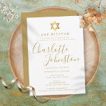 Bat Mitzvah, Bar Mitzvah Modern Gold Script Invitation<br><div class="desc">Featuring golden script signature name. Personalise with your special Bat or Bar Mitzvah information in chic gold lettering on this stylish design. Designed by Thisisnotme©</div>