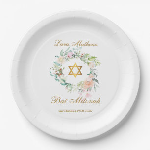 Bat Mitzvah, Bar Mitzvah Watercolor Floral Paper Plates