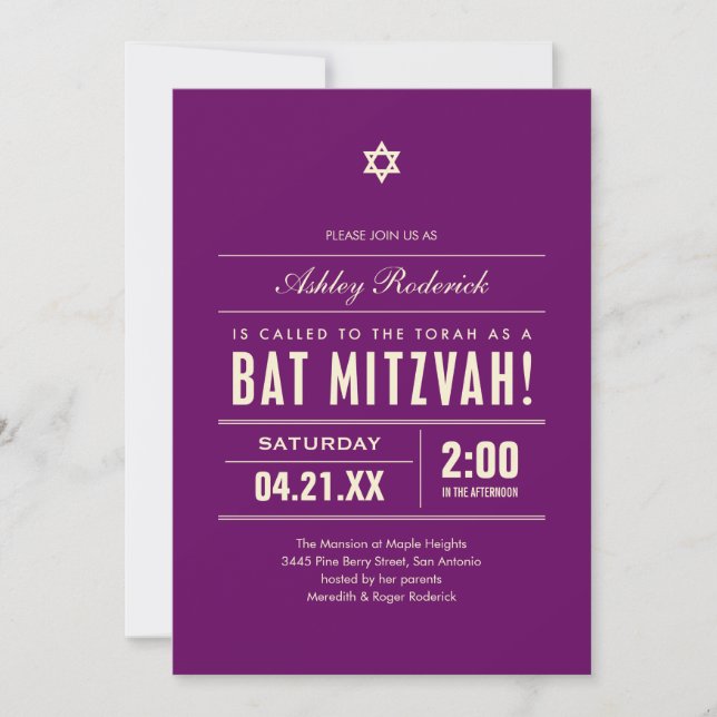 Bat Mitzvah Big Type Invitations (Front)