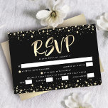 Bat Mitzvah Black Gold Foil Glitter Script Entrée RSVP Card<br><div class="desc">Be proud, rejoice and showcase this milestone of your favorite Bat Mitzvah! Include this stunning, modern, personalized RSVP insert card for your event. Graphic faux gold foil calligraphy script and confetti overlay a rich, dramatic, black background. Personalize the custom text with the “reply by” date and entrée choice options. Matching...</div>