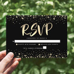 Bat Mitzvah Black Gold Foil Glitter Script Modern RSVP Card<br><div class="desc">Be proud, rejoice and showcase this milestone of your favorite Bat Mitzvah! Include this stunning, modern, personalized RSVP insert card for your event. Graphic faux gold foil calligraphy script and confetti overlay a rich, dramatic, black background. Personalize the custom text with the “reply by” date. Matching and coordinating invites, address...</div>