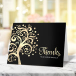 Bat Mitzvah Black Gold Foil Tree of Life Script Thank You Card<br><div class="desc">Make sure your favorite Bat Mitzvah shows her appreciation to all who supported her milestone event! Send out this sophisticated, personalized thank you card! A graphic faux gold foil tree with sparkly Star of David and dot “leaves”, along with gold foil calligraphy script, overlays a rich, black background. Faux gold...</div>