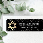 Bat Mitzvah Black Gold Glitter Bold Return Address Label<br><div class="desc">Be proud, rejoice and celebrate this milestone of your favorite Bat Mitzvah whenever you use this sophisticated, personalized return address label! Bold, white sans serif typography, a faux gold Star of David and tiny, faux gold confetti glitter dots overlay a sophisticated, dramatic black background. Personalize the custom text with her...</div>