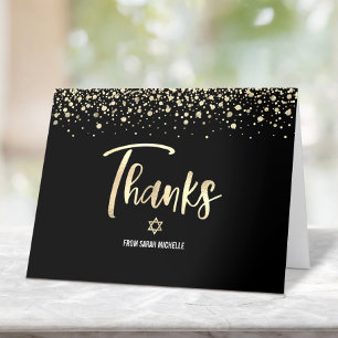 Bat Mitzvah Black Gold Glitter Foil Elegant Script Letterpress Thank You Card