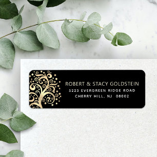 Bat Mitzvah Black Gold Tree of Life Return Address Label