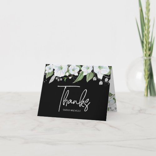 Bat Mitzvah Black Silver Script Floral Watercolor
