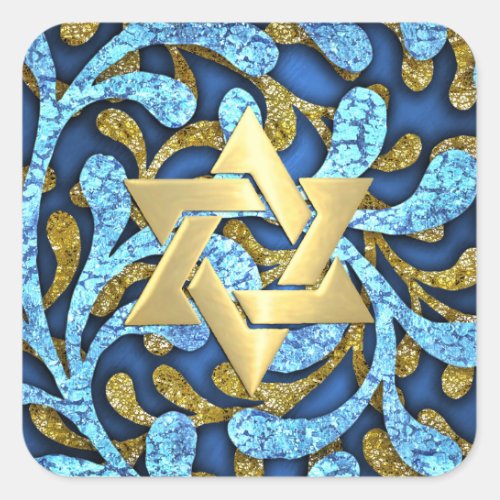 Bat Mitzvah Blue and Gold Layered Look Square Sticker