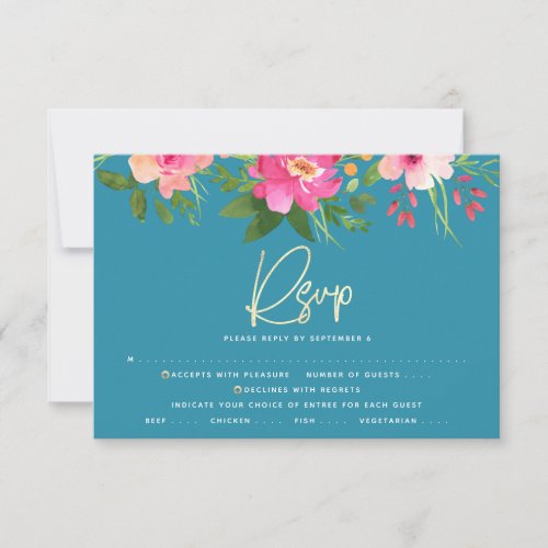 Bat Mitzvah Blue Floral Watercolor Gold Script RSVP Card