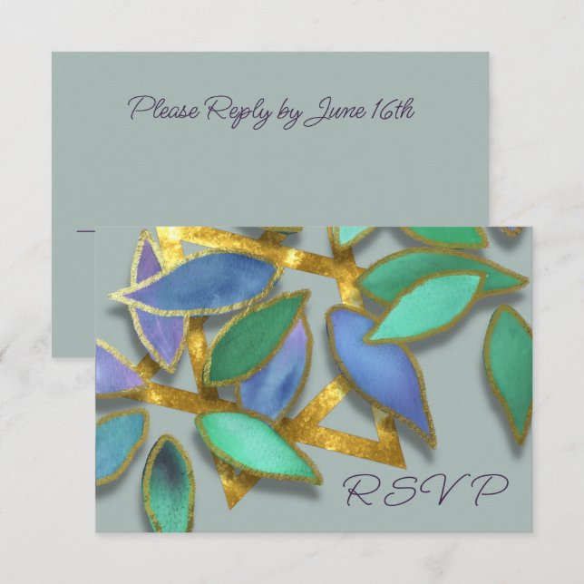 Bat Mitzvah Blue Green Watercolor Petals over Star Invitation (Front/Back)