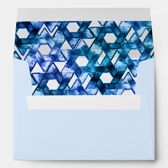Bat Mitzvah Blue Medley Watercolor Star Damask Envelope (Back (Bottom))