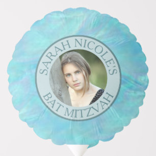 Bat Mitzvah Blue Opal Custom Photo Mazel Tov Balloon