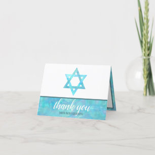 Bat Mitzvah Blue Opal Magen David Photo Chic Letterpress Thank You Card