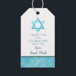 Bat Mitzvah Blue Opal Magen David Thank You Gift Tags<br><div class="desc">Personalize these faux watercolor blue opal Magen David accent thank you gift tags as a special custom touch to your Bat Mitzvah party plans. Deep blue text on a white background can be customized independently: on the front, the "thank you for celebrating with me" message in a simple sans sherif...</div>